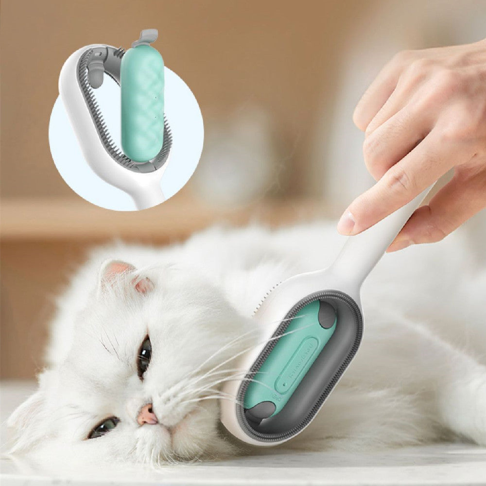 Pet grooming comb with water tank removing floating hair and fur from pet coat