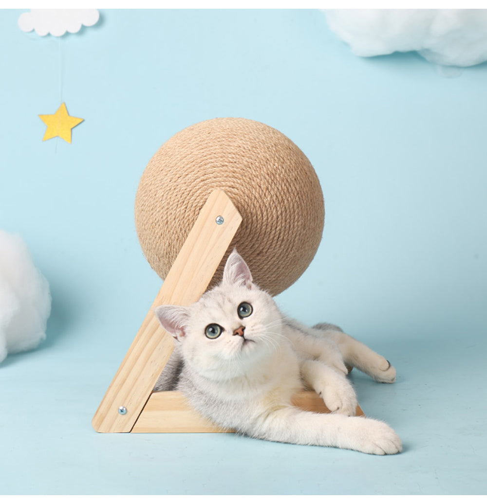 Professional vertical sisal cat catching ball toy with wooden standing frame