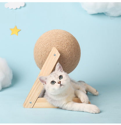 Professional vertical sisal cat catching ball toy with wooden standing frame