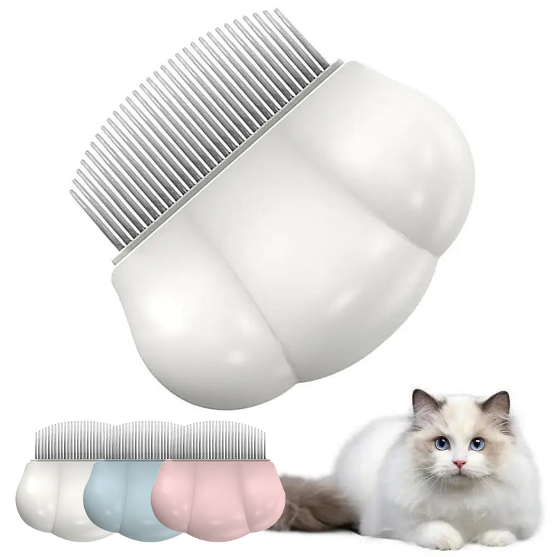 Shell shaped pet grooming comb removing loose hair from fur