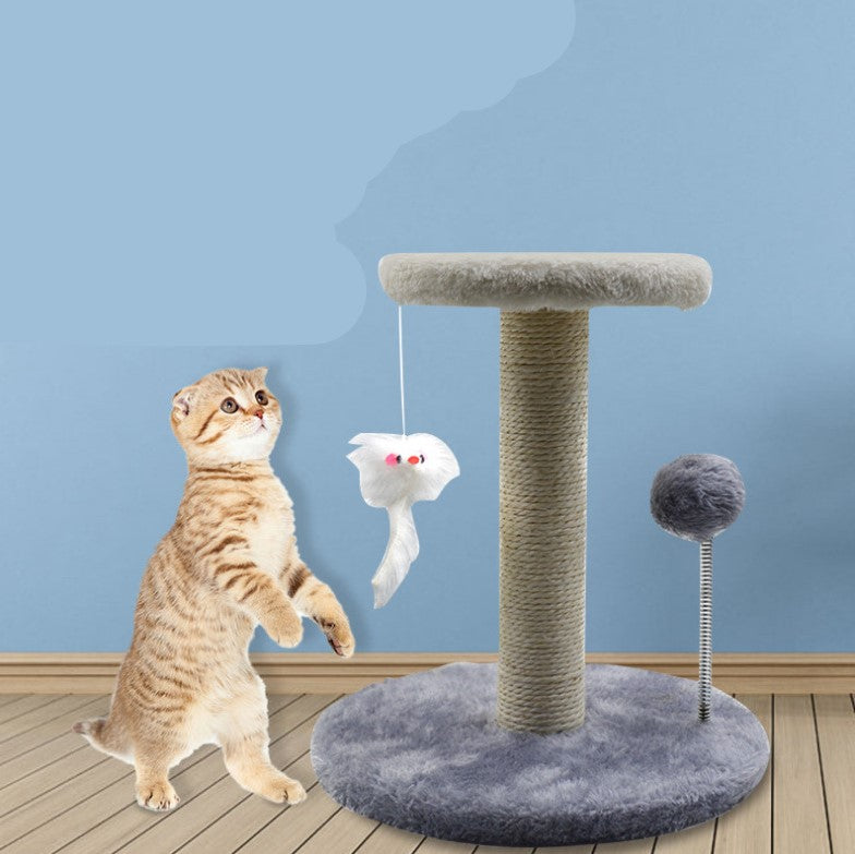 Vertical non flaking cat scratching pole post standing on living room floor